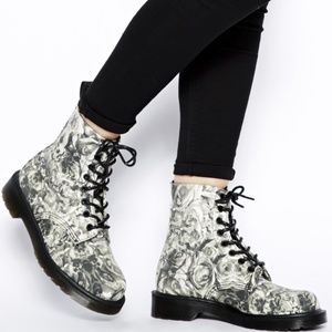 Dr Martens 1460 Rare Skull+Roses / Grey+Cream Color - Womens 6 / UK 37